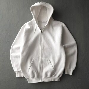 Vintage 90s Discus Athletic White Zip Hoodie Large Plain Essential